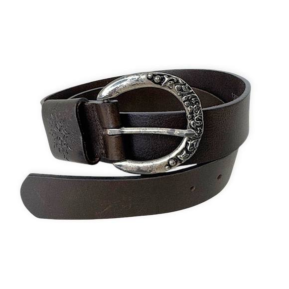 Denver Hayes Accessories - Vintage Denver Hayes Western Brown Leather Belt with Floral Buckle